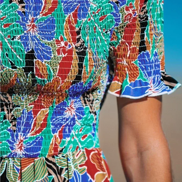 Cupshe Blue and Pink Smocked Off-Shoulder Sundress - Picture 2 of 4